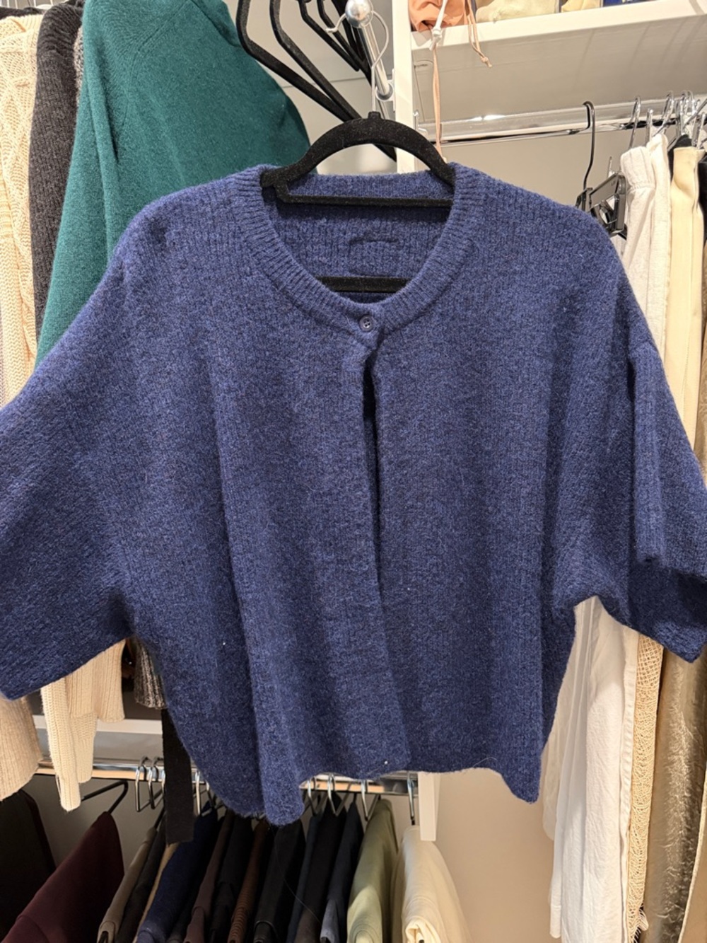 Classic Navy Short-Sleeve Knit Sweater